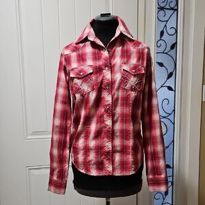 Cowgirl Collection Red Plaid Western Wear Snap Shirt Womens Size Medium